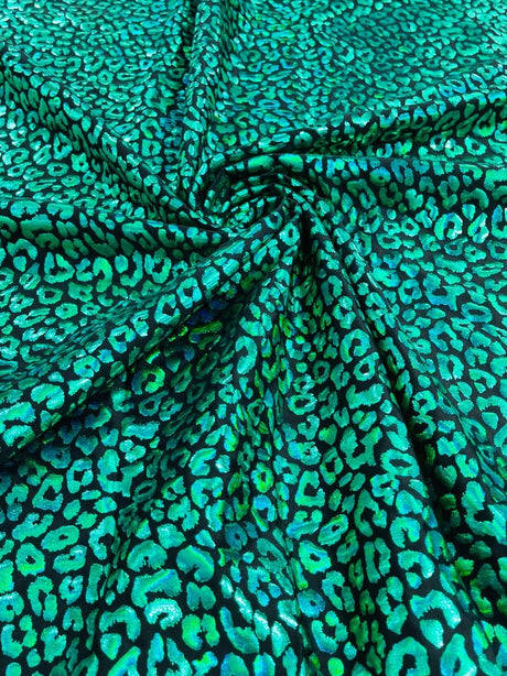 Foil Leopard Print Nylon Spandex Fabric - Metallic Leopard Print, 58-60" Width (1 Yard)