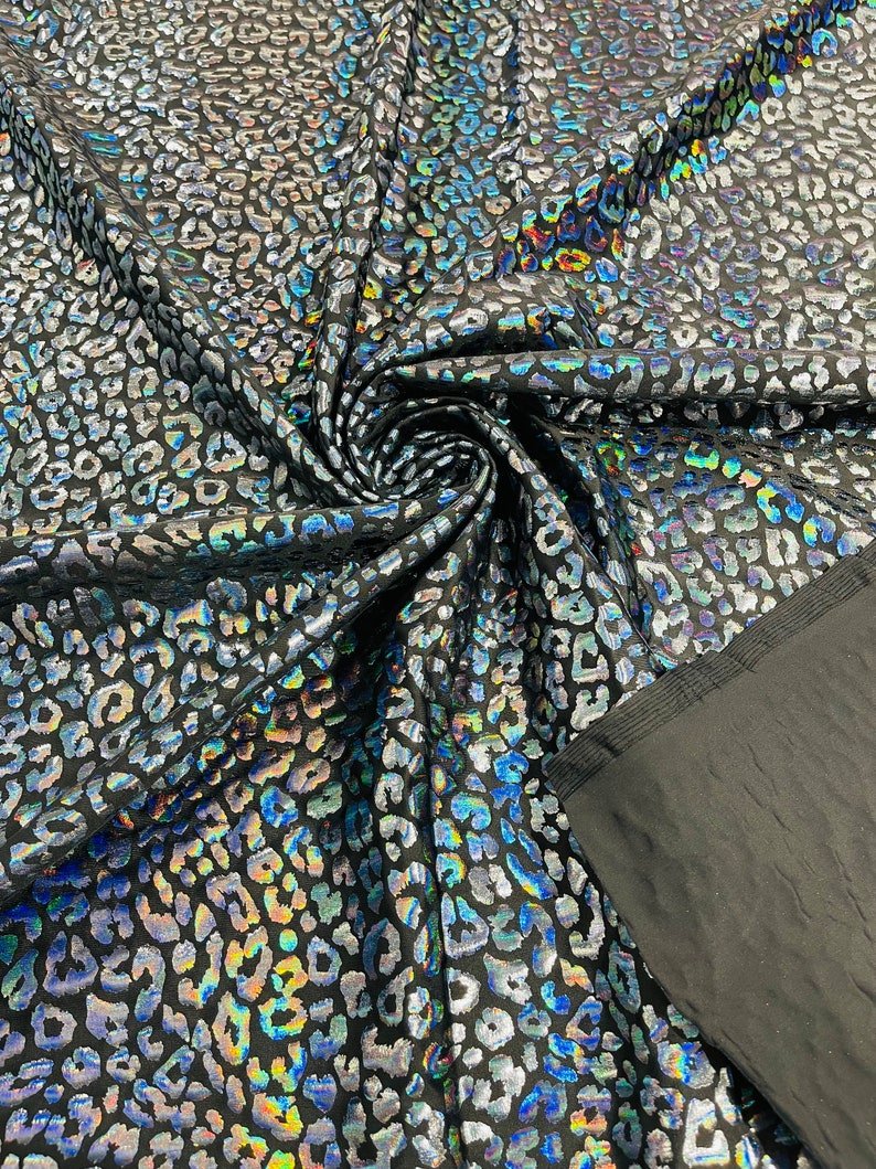 Foil Leopard Print Nylon Spandex Fabric - Metallic Leopard Print, 58-60" Width (1 Yard)