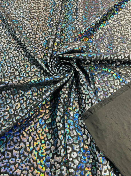 Foil Leopard Print Nylon Spandex Fabric - Metallic Leopard Print, 58-60" Width (1 Yard)
