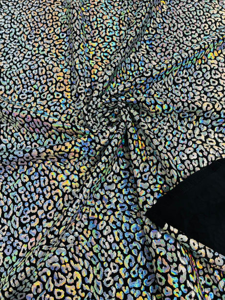 Foil Leopard Print Nylon Spandex Fabric - Metallic Leopard Print, 58-60" Width (1 Yard)