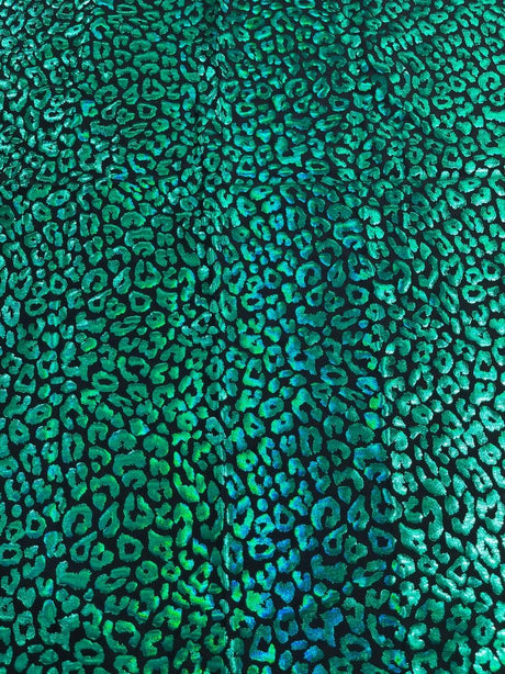 Foil Leopard Print Nylon Spandex Fabric - Metallic Leopard Print, 58-60" Width (1 Yard)