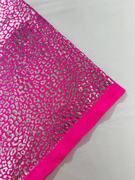 Foil Leopard Print Nylon Spandex Fabric - Metallic Leopard Print, 58-60" Width (1 Yard)