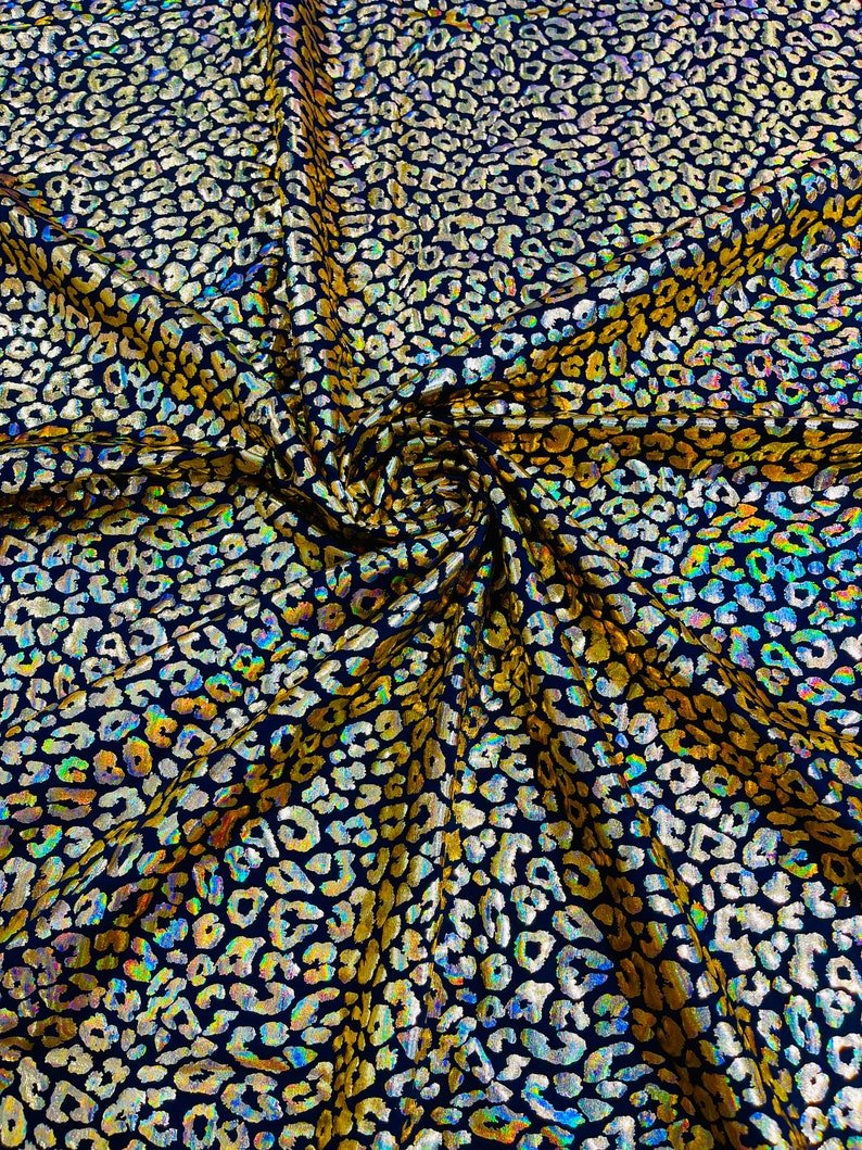 Foil Leopard Print Nylon Spandex Fabric - Metallic Leopard Print, 58-60" Width (1 Yard)