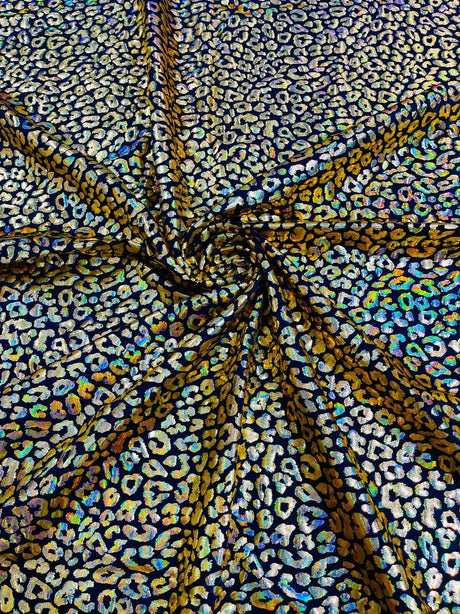 Foil Leopard Print Nylon Spandex Fabric - Metallic Leopard Print, 58-60" Width (1 Yard)