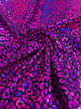 Foil Leopard Print Nylon Spandex Fabric - Metallic Leopard Print, 58-60" Width (1 Yard)
