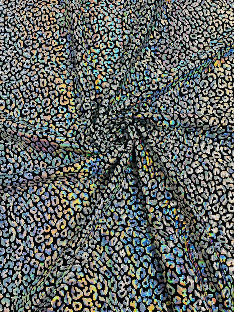Foil Leopard Print Nylon Spandex Fabric - Metallic Leopard Print, 58-60" Width (1 Yard)