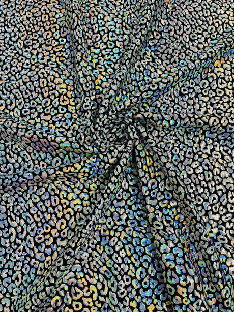 Foil Leopard Print Nylon Spandex Fabric - Metallic Leopard Print, 58-60" Width (1 Yard)