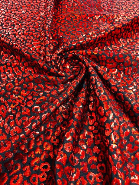 Foil Leopard Print Nylon Spandex Fabric - Metallic Leopard Print, 58-60" Width (1 Yard)