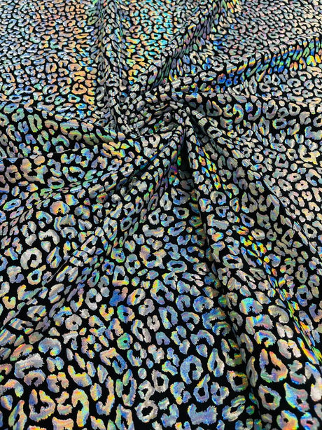 Foil Leopard Print Nylon Spandex Fabric - Metallic Leopard Print, 58-60" Width (1 Yard)