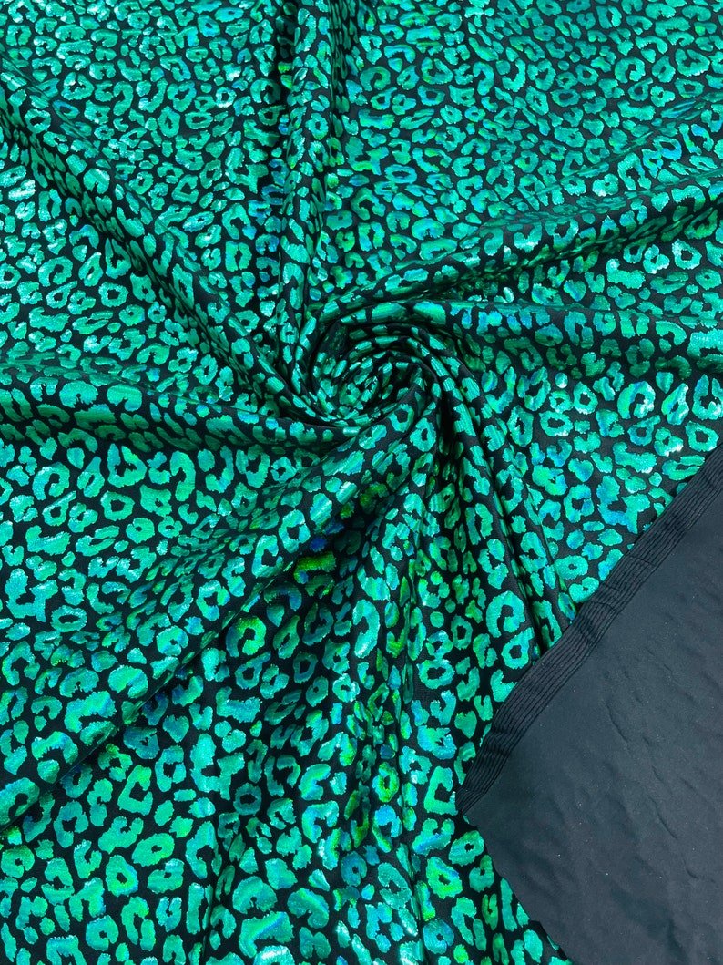 Foil Leopard Print Nylon Spandex Fabric - Metallic Leopard Print, 58-60" Width (1 Yard)