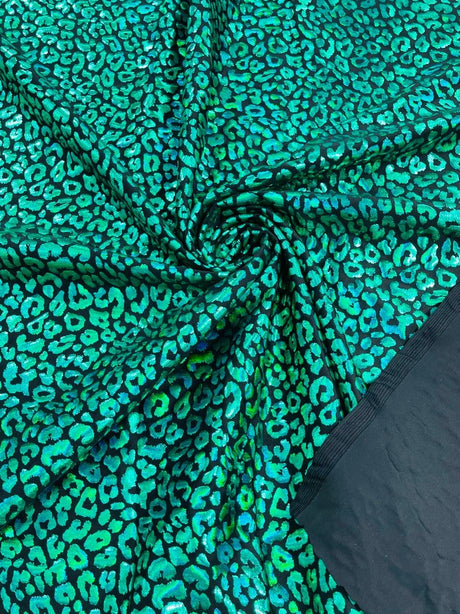 Foil Leopard Print Nylon Spandex Fabric - Metallic Leopard Print, 58-60" Width (1 Yard)