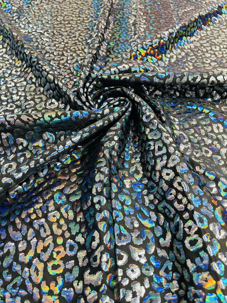 Foil Leopard Print Nylon Spandex Fabric - Metallic Leopard Print, 58-60" Width (1 Yard)