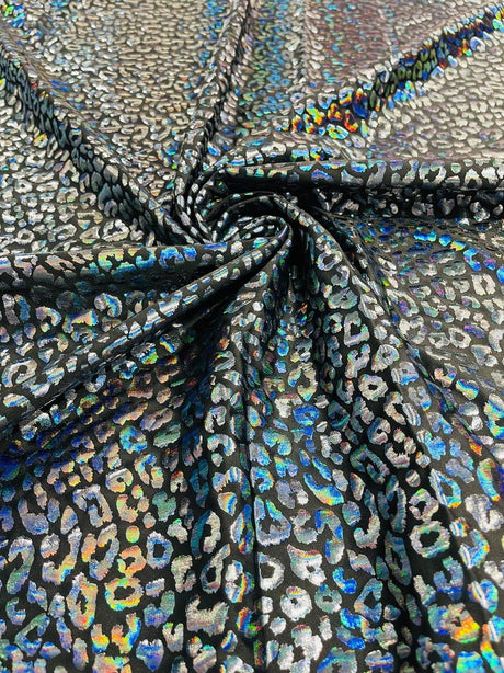 Foil Leopard Print Nylon Spandex Fabric - Metallic Leopard Print, 58-60" Width (1 Yard)