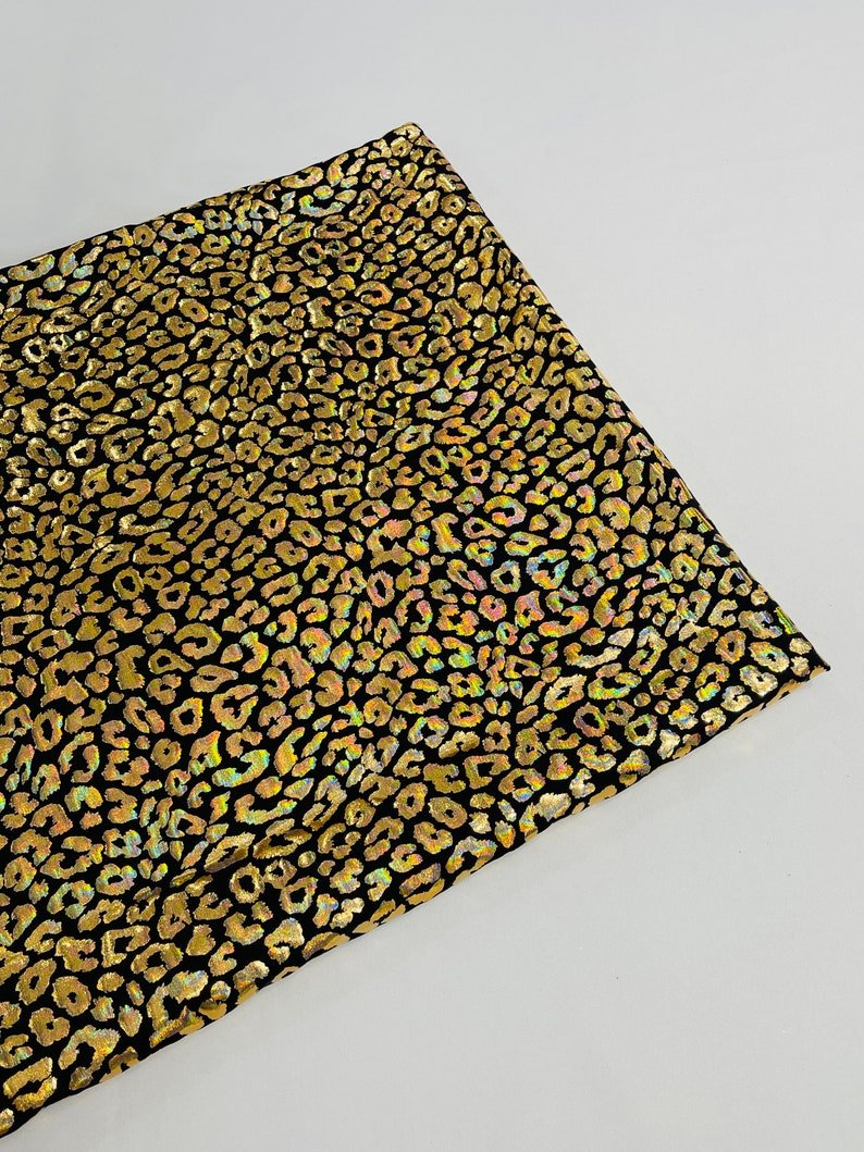 Foil Leopard Print Nylon Spandex Fabric - Metallic Leopard Print, 58-60" Width (1 Yard)