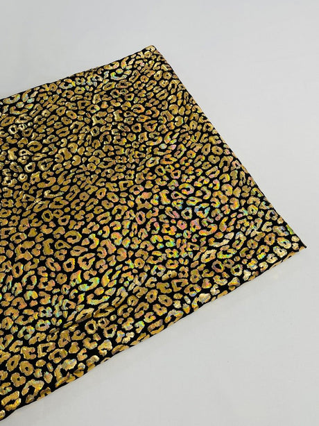 Foil Leopard Print Nylon Spandex Fabric - Metallic Leopard Print, 58-60" Width (1 Yard)