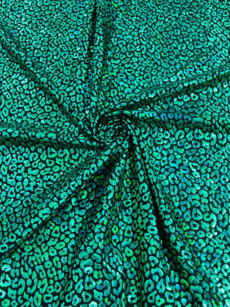 Foil Leopard Print Nylon Spandex Fabric - Metallic Leopard Print, 58-60" Width (1 Yard)