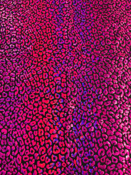 Foil Leopard Print Nylon Spandex Fabric - Metallic Leopard Print, 58-60" Width (1 Yard)