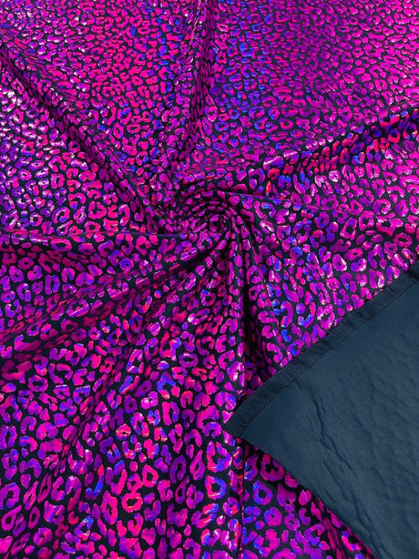 Foil Leopard Print Nylon Spandex Fabric - Metallic Leopard Print, 58-60" Width (1 Yard)