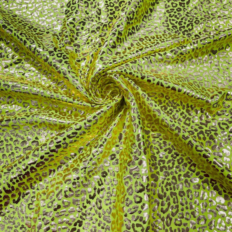 Foil Leopard Print Nylon Spandex Fabric - Metallic Leopard Print, 58-60" Width (1 Yard)