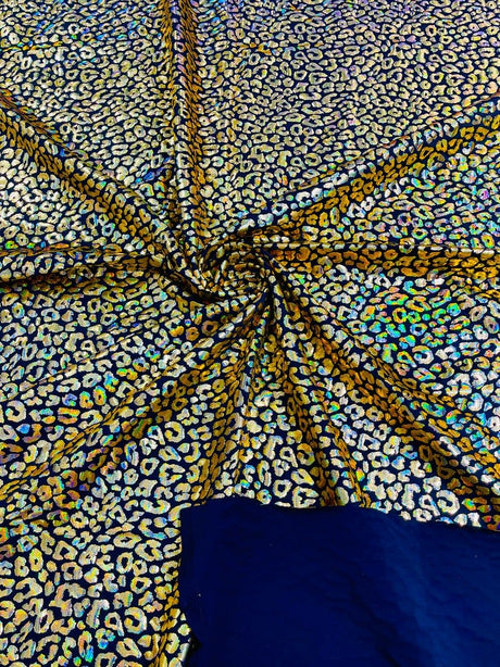 Foil Leopard Print Nylon Spandex Fabric - Metallic Leopard Print, 58-60" Width (1 Yard)
