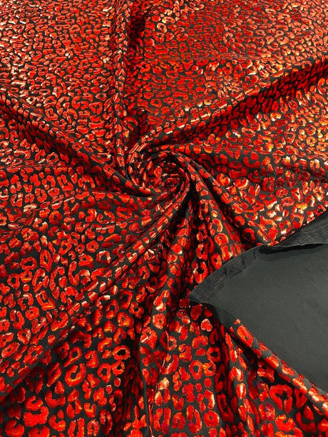 Foil Leopard Print Nylon Spandex Fabric - Metallic Leopard Print, 58-60" Width (1 Yard)