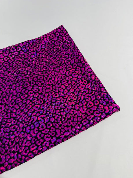 Foil Leopard Print Nylon Spandex Fabric - Metallic Leopard Print, 58-60" Width (1 Yard)