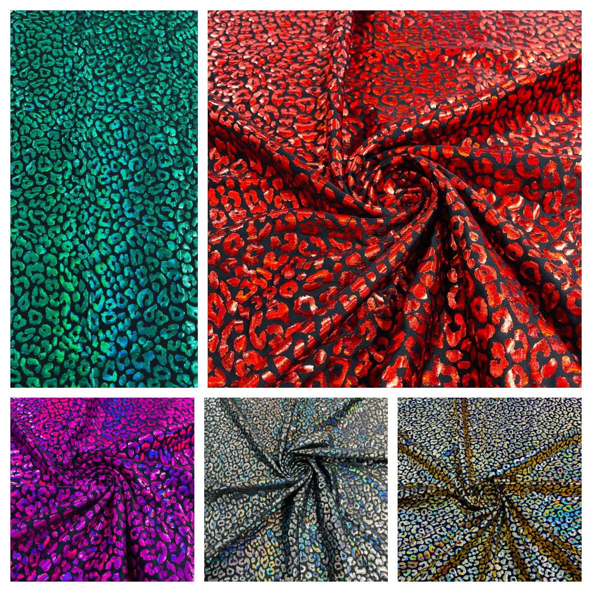 Foil Leopard Print Nylon Spandex Fabric - Metallic Leopard Print, 58-60" Width (1 Yard)