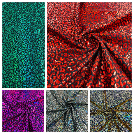 Foil Leopard Print Nylon Spandex Fabric - Metallic Leopard Print, 58-60" Width (1 Yard)