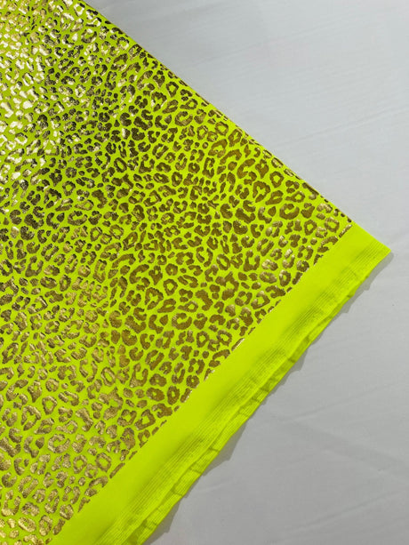 Foil Leopard Print Nylon Spandex Fabric - Metallic Leopard Print, 58-60" Width (1 Yard)