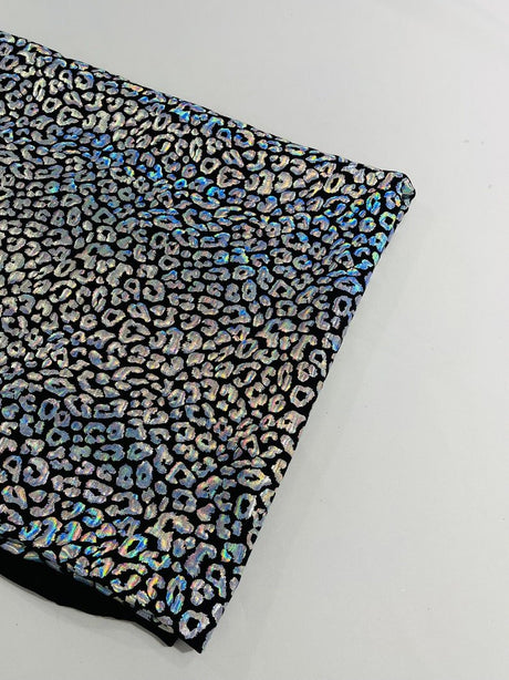 Foil Leopard Print Nylon Spandex Fabric - Metallic Leopard Print, 58-60" Width (1 Yard)