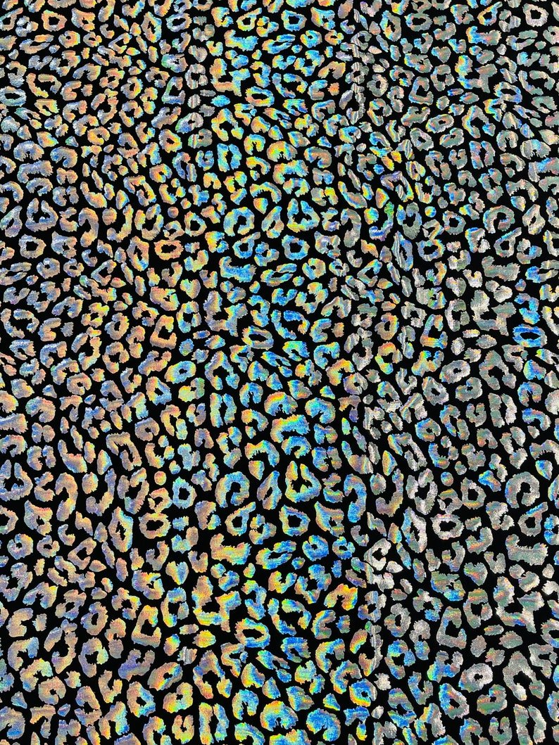 Foil Leopard Print Nylon Spandex Fabric - Metallic Leopard Print, 58-60" Width (1 Yard)