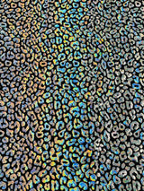 Foil Leopard Print Nylon Spandex Fabric - Metallic Leopard Print, 58-60" Width (1 Yard)