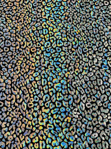 Foil Leopard Print Nylon Spandex Fabric - Metallic Leopard Print, 58-60" Width (1 Yard)