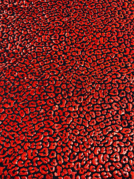 Foil Leopard Print Nylon Spandex Fabric - Metallic Leopard Print, 58-60" Width (1 Yard)