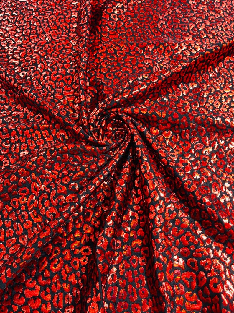 Foil Leopard Print Nylon Spandex Fabric - Metallic Leopard Print, 58-60" Width (1 Yard)