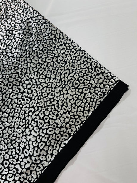 Foil Leopard Print Nylon Spandex Fabric - Metallic Leopard Print, 58-60" Width (1 Yard)