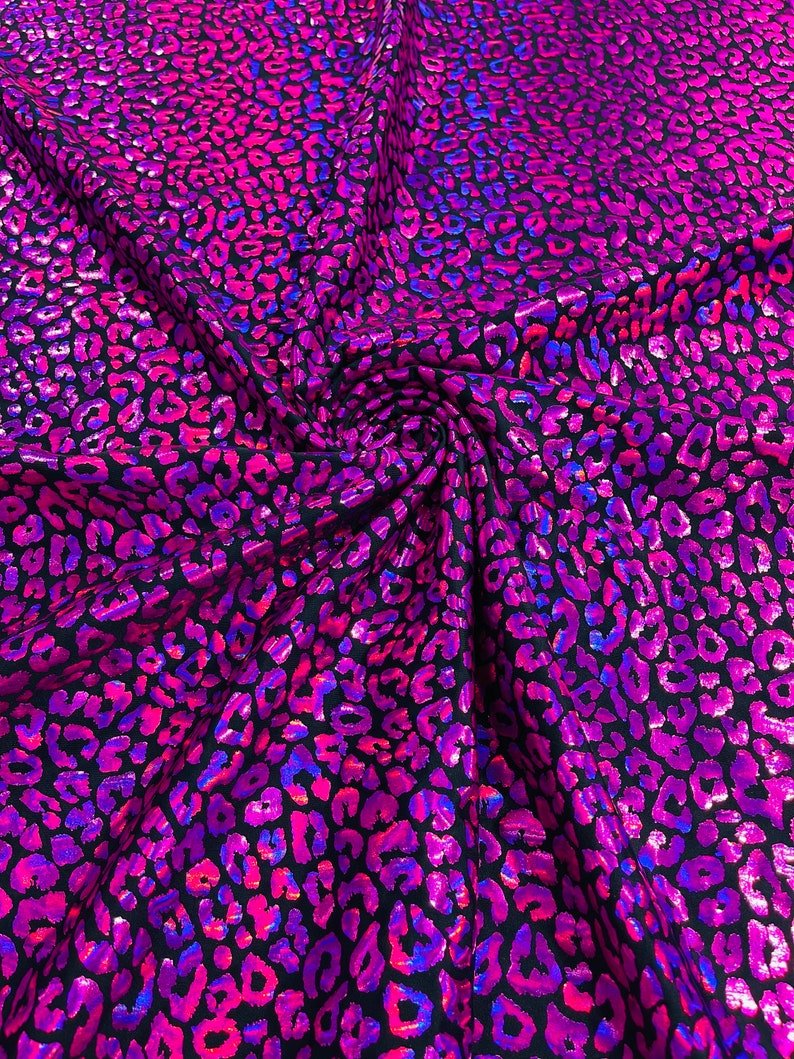 Foil Leopard Print Nylon Spandex Fabric - Metallic Leopard Print, 58-60" Width (1 Yard)