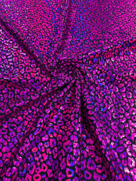 Foil Leopard Print Nylon Spandex Fabric - Metallic Leopard Print, 58-60" Width (1 Yard)