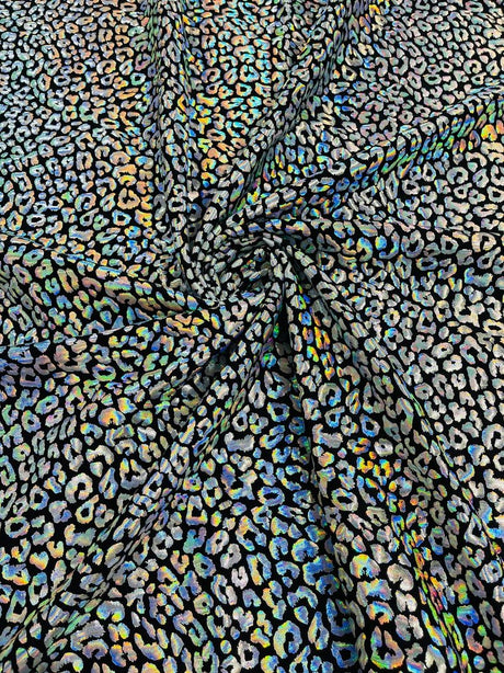 Foil Leopard Print Nylon Spandex Fabric - Metallic Leopard Print, 58-60" Width (1 Yard)