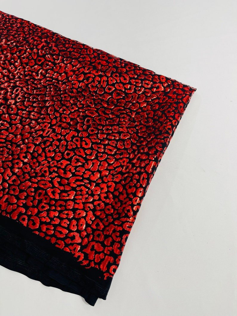 Foil Leopard Print Nylon Spandex Fabric - Metallic Leopard Print, 58-60" Width (1 Yard)