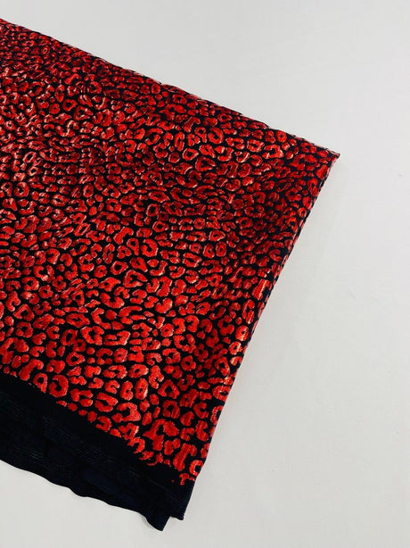 Foil Leopard Print Nylon Spandex Fabric - Metallic Leopard Print, 58-60" Width (1 Yard)