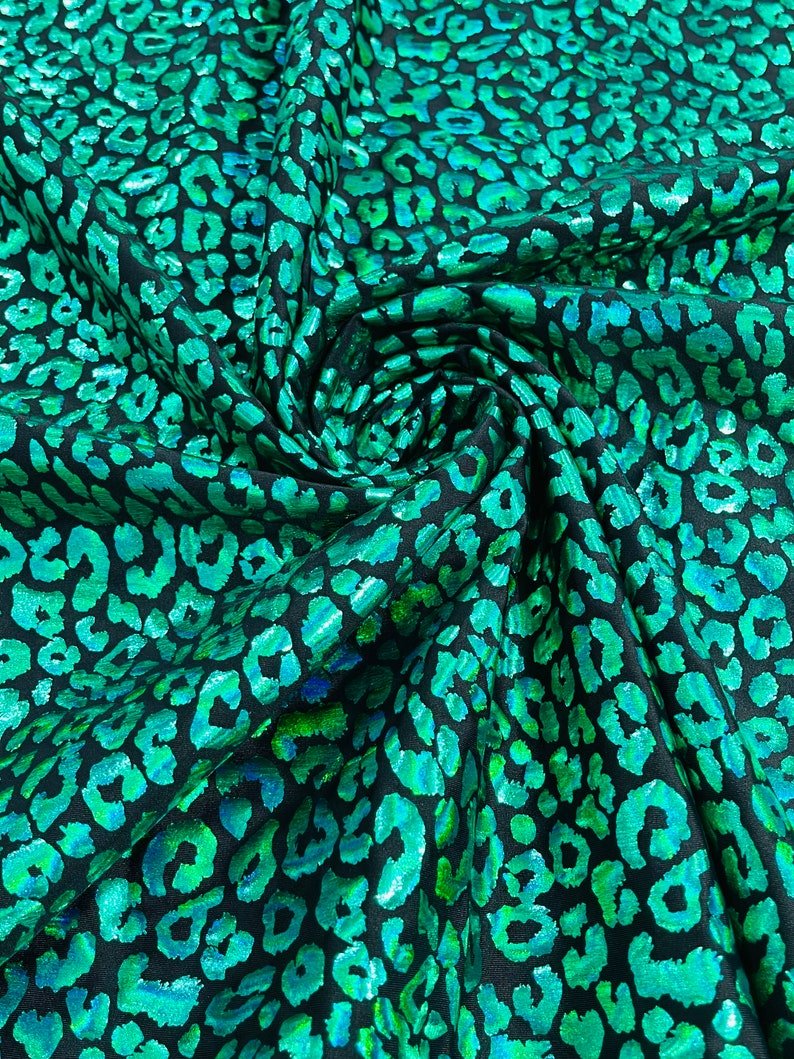 Foil Leopard Print Nylon Spandex Fabric - Metallic Leopard Print, 58-60" Width (1 Yard)