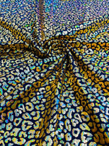 Foil Leopard Print Nylon Spandex Fabric - Metallic Leopard Print, 58-60" Width (1 Yard)
