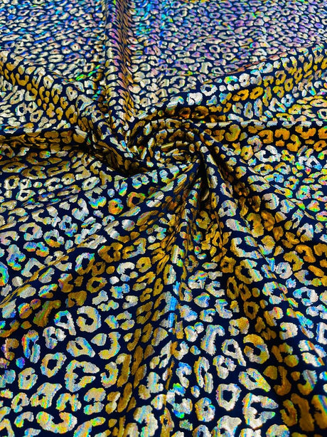 Foil Leopard Print Nylon Spandex Fabric - Metallic Leopard Print, 58-60" Width (1 Yard)