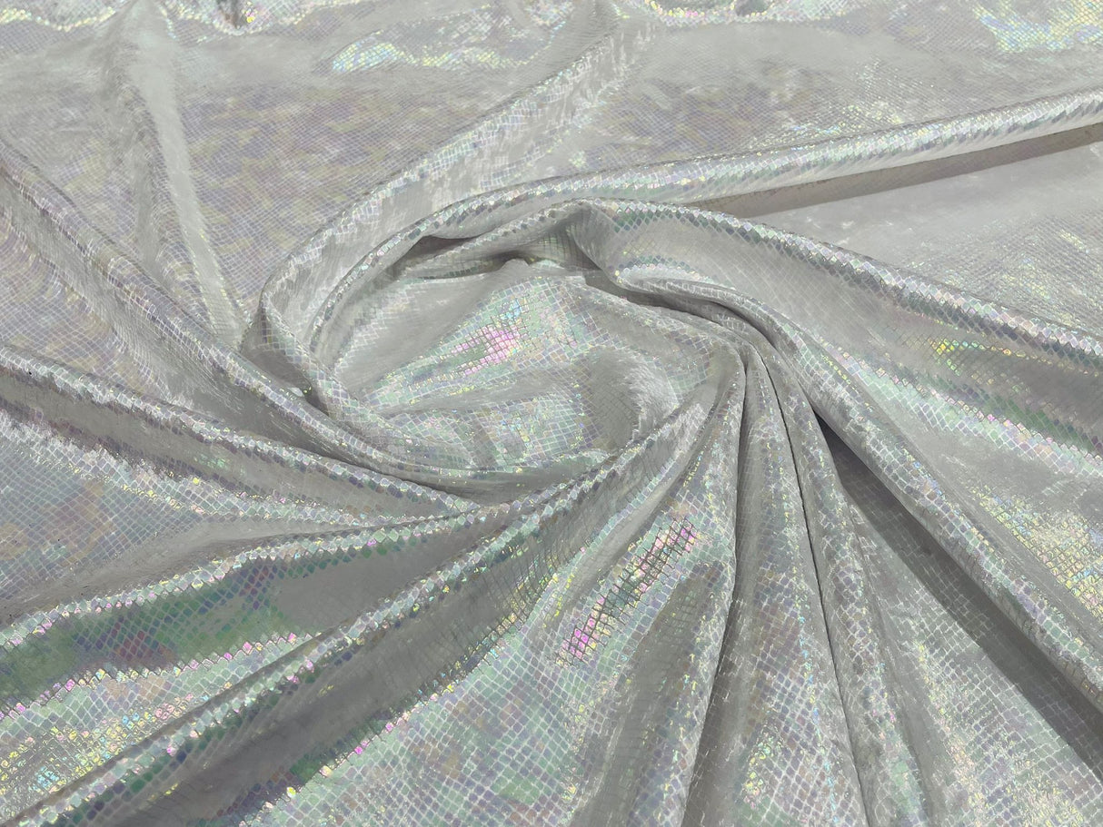 Foil Snake Stretch Velvet Fabric - Iridescent Snake Print, 58" Width (1 Yard)