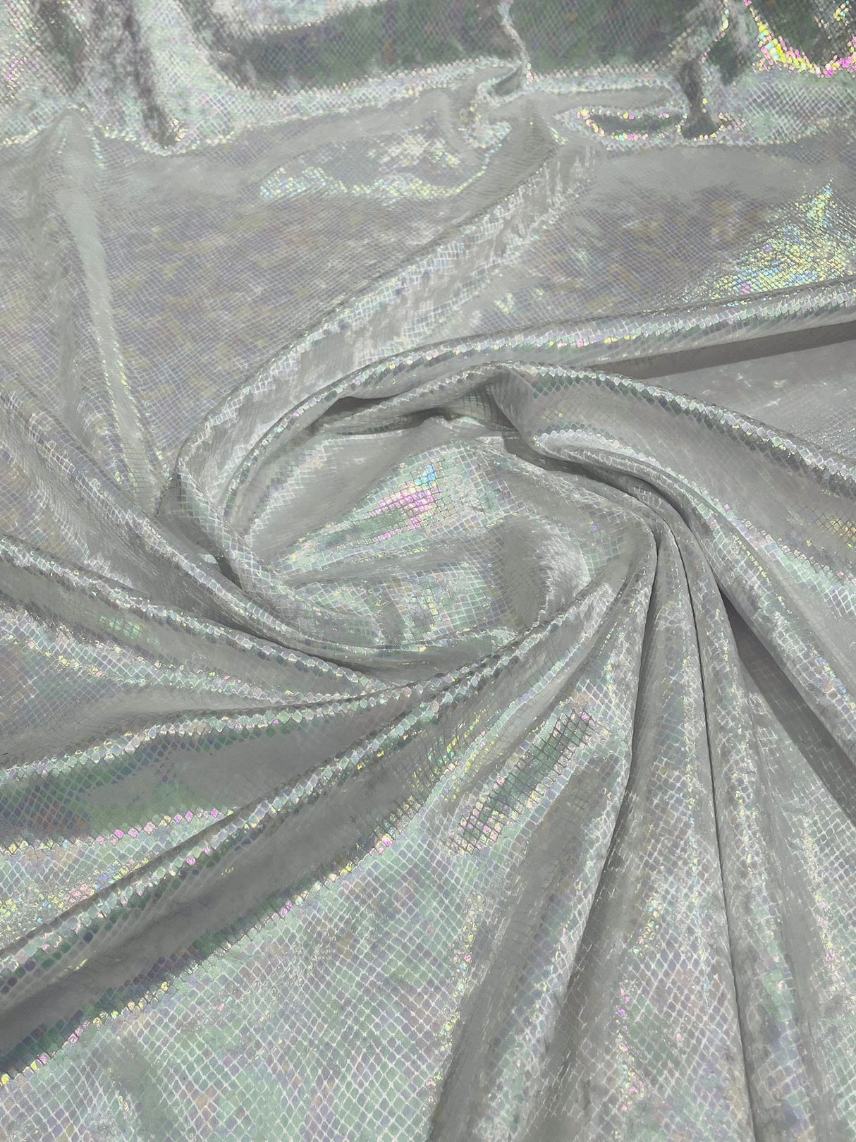 Foil Snake Stretch Velvet Fabric - Iridescent Snake Print, 58" Width (1 Yard)