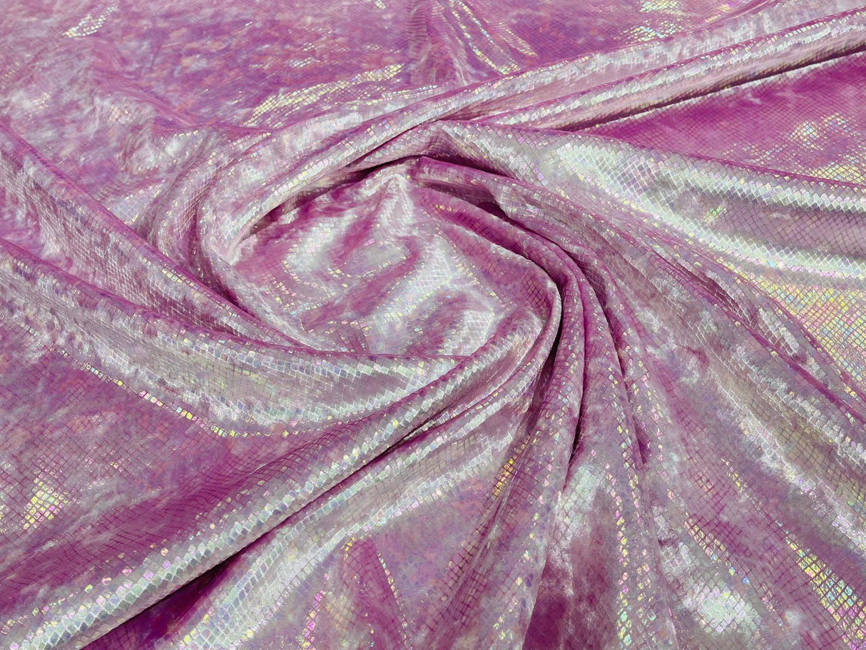Foil Snake Stretch Velvet Fabric - Iridescent Snake Print, 58" Width (1 Yard)