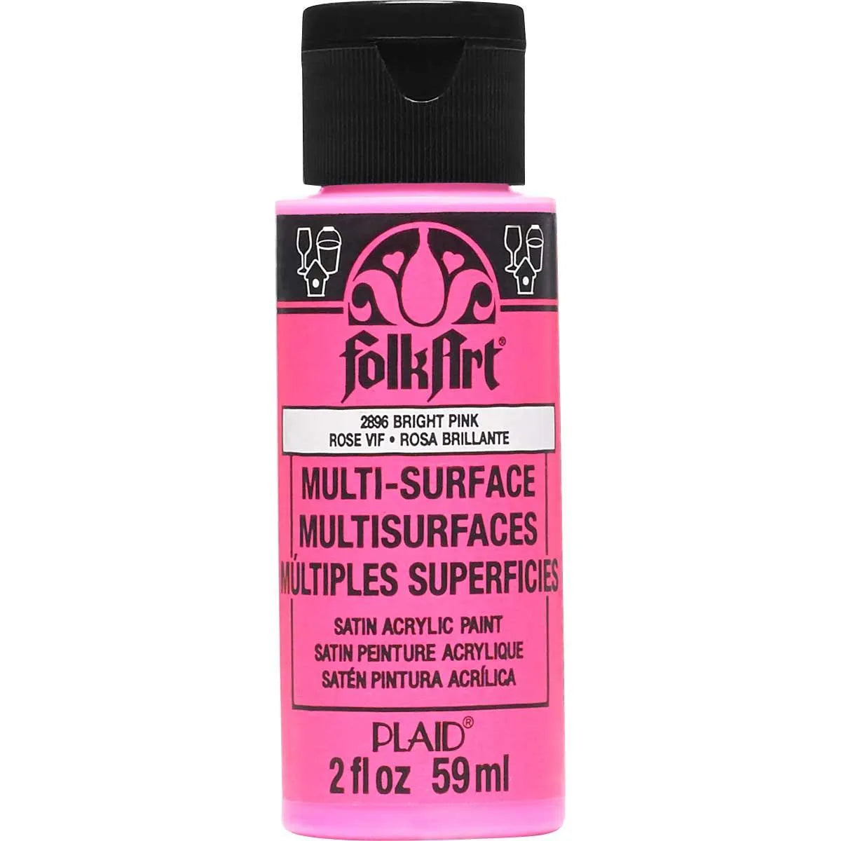 FolkArt Multi-Surface Acrylic Paint - Bright Pink (2 oz Bottle)