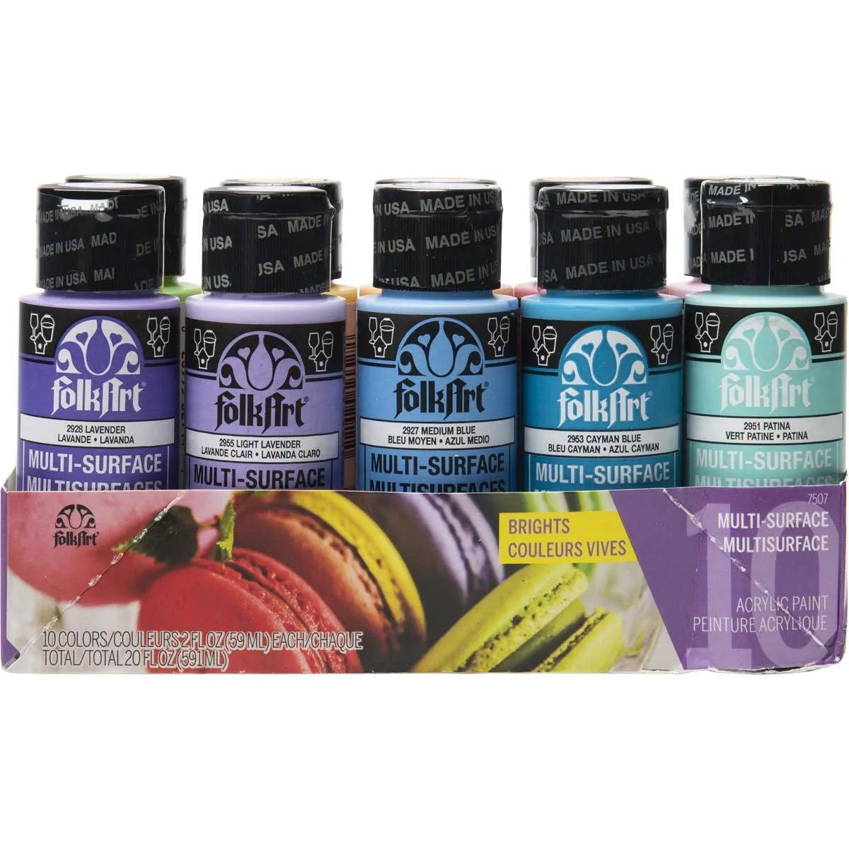 FolkArt Multi-Surface Acrylic Paint - Bright Set 2 (10 Set - 2 oz Bottles)