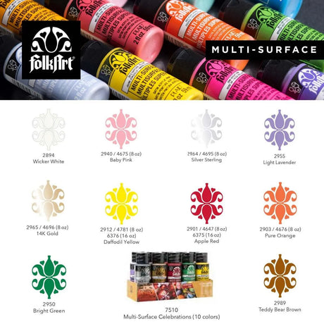 FolkArt Multi-Surface Acrylic Paint - Celebration Set (10 Set - 2 oz Bottles)